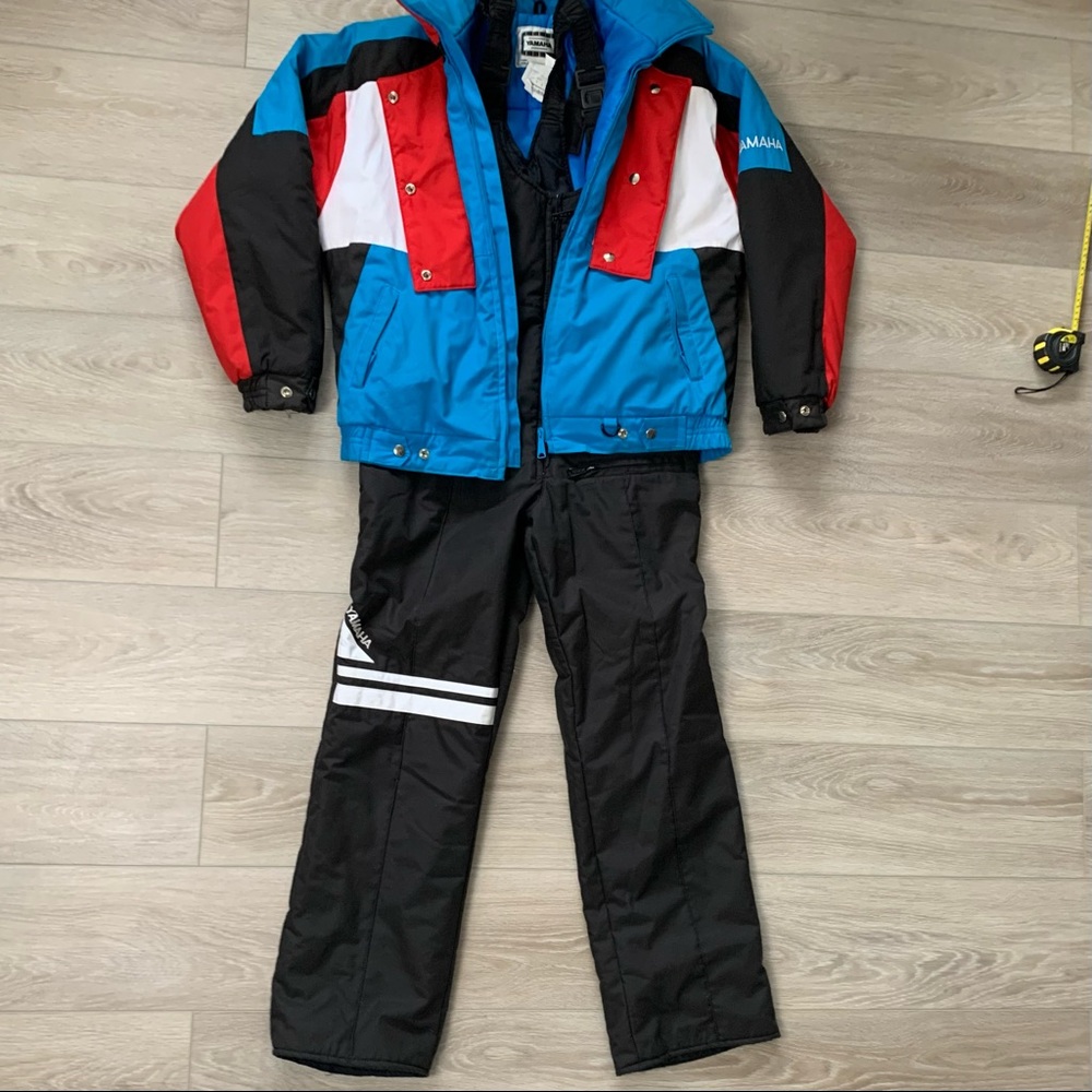 Vintage 80s Yamaha Snowmobile two piece Snow Suit blue red white size medium